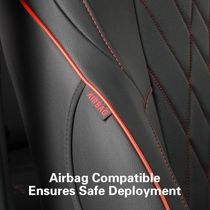 EKR Tacoma Car Seat Covers Custom for Toyota Tacoma (Only for Hybrid) 2024 2025 2026 Double cab TRD Sport,TRD Off-Road,Limited,Trailhunter - Full Set,Leather(Black with Red Trim)