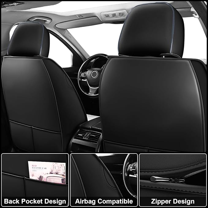 Seat Covers Full Set Fit for Nissan Rogue 2015-2026, Breathable and Comfortable Leather Car Seat Cover, Standard Waterproof Cushion Cover Auto Interior Accessories (Black Blue)