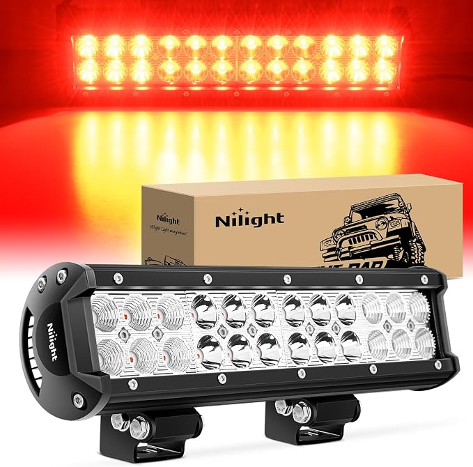 Nilight LED Light Bar 12 Inch 72W Spot Flood Combo Red Beam Off Road Lights Fishing Hunting Emergency Deck Boat Work Lighting for Trucks UTV Pick-up Van Boat Tractor