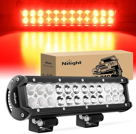 Nilight LED Light Bar 12 Inch 72W Spot Flood Combo Red Beam Off Road Lights Fishing Hunting Emergency Deck Boat Work Lighting for Trucks UTV Pick-up Van Boat Tractor