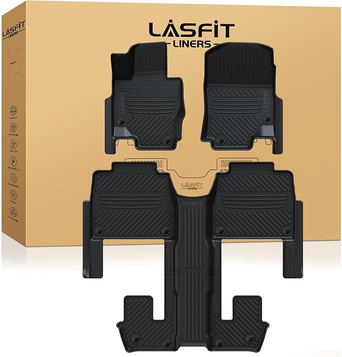 LASFIT Floor Mats Fit for Mercedes Benz GLS 450/580/63 AMG 2020-2026 (Only Fit 6 Seats with Center Console), All Weather TPE Floor Liners for Mercedes GLS 2020-2026, 1st & 2nd & 3rd Row Set