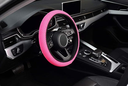 KAFEEK Elastic Stretch Steering Wheel Cover 15 Inch, Breathable Ice Silk Microfiber, Non-Slip Grip, Warm in Winter and Cool in Summer, Odorless, Car Accessories Fit Cars, SUVs, Rose Red