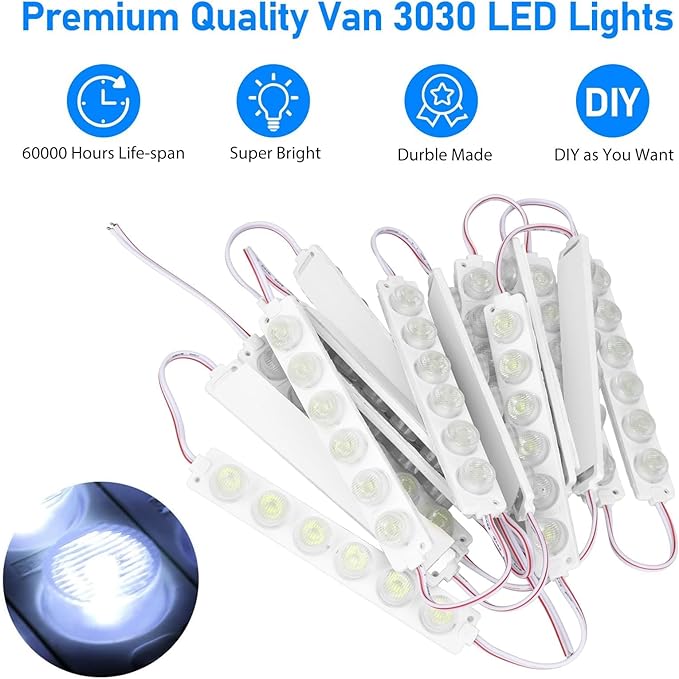 Linkstyle 12V Van Interior Lights, Super Bright 90 LEDs 3030 200LM Ceiling Dome Lamp Lights for Christmas Inflatables Van RV Trailer, 15 Modules Replacement Lights Strip White