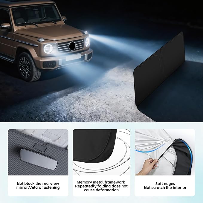 Windshield Sun Shade for Mercedes Benz G W463 G550 G55 G63 G65 1990-2026 Sunshade 300T Windshield Cover Sun Shield Blocks UV Rays Custom Fit G-Class Front Window Shade Foldable Keep Cool