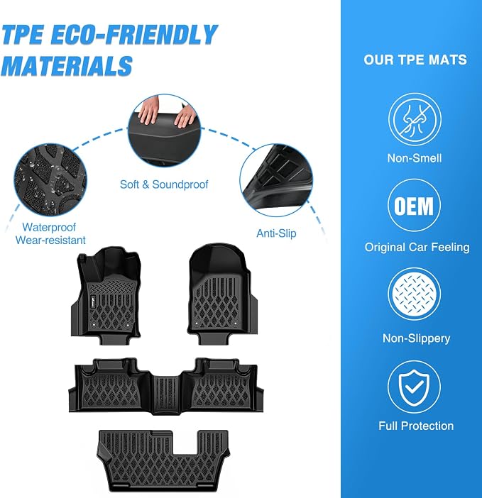 Nilight TPE Floor Mats for Dodge Durango 7 Seats 2nd Row Bench Seat 2016 2017 2018 2019 2020 2021 2022 2023 2024 2025 2026 All Weather Custom Fit Heavy Duty Floor Liners