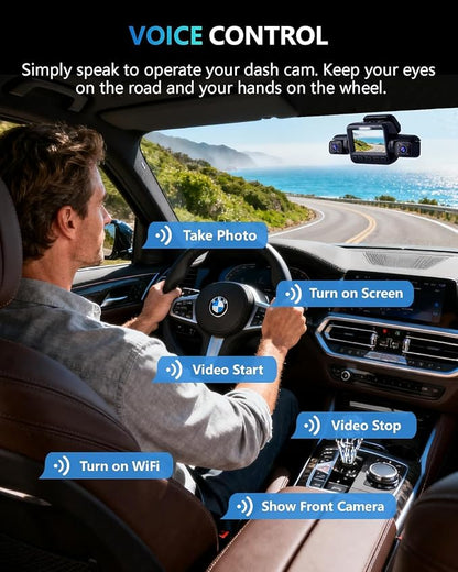 HUPEJOS AI Dash Cam Front Rear Inside with Driver Monitor System, 360° Car Camera 4K, 4 Channel Camera for Cars, WiFi GPS, Dashcam 64GB SD Card, Night Vision, 24H Parking Mode, Upgrade DMS V8Plus