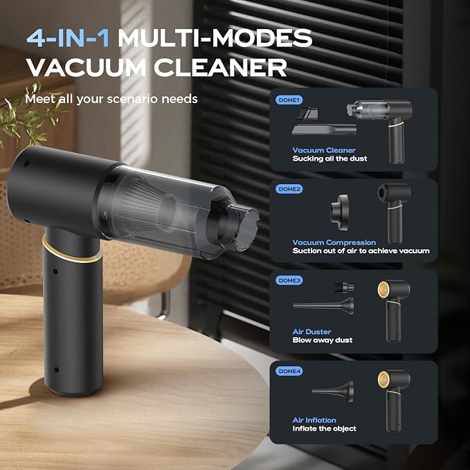 BSRCO Car Vacuum Portable Cordless – 30Min Runtime, 15KPa Suction Handheld Vacuum Cordless 4-in-1, 1.25Lbs Lightweight, 75dB Quiet, USB-C Fast Charging, Washable HEPA Filter for Car, Home & Pet Hair