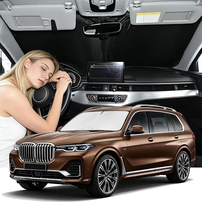 for BMW X7 2018-2025 2026 Windshield Sun Shade - 4 Layers Car Sunshades for Front Windows Shade Cover Custom Fit BMW X7 Sunshade 250T Retractable Shade Blocks UV Rays Car Accessories