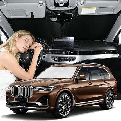 for BMW X7 2018-2025 2026 Windshield Sun Shade - 4 Layers Car Sunshades for Front Windows Shade Cover Custom Fit BMW X7 Sunshade 250T Retractable Shade Blocks UV Rays Car Accessories