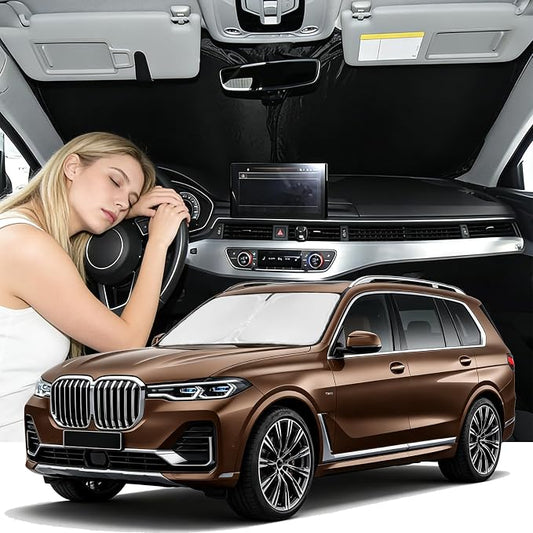 for BMW X7 2018-2025 2026 Windshield Sun Shade - 4 Layers Car Sunshades for Front Windows Shade Cover Custom Fit BMW X7 Sunshade 250T Retractable Shade Blocks UV Rays Car Accessories
