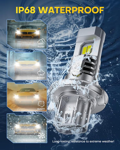 AUXITO Latest H13/9008 Bulbs, 1000% 50,000LM Brighter, 1:1 Halogen Size, 6500K Cool White, 60000Hr+ Long Lifespan, Plug and Play, No Flicker, Pack of 2