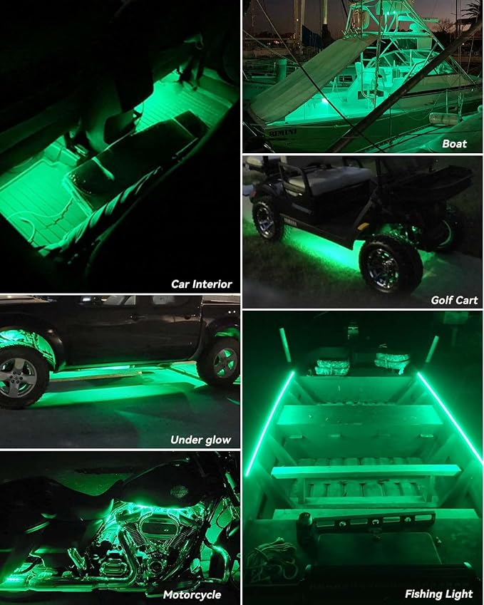 Car Led Strip Lights 24" Connectable Green 12V Led Light Strip for Cars Golf Cart Boat Marine Motorcycle Waterproof Strip, 4Pack