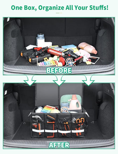 Oasser Trunk Organizer, Large, Black | Waterproof, Collapsible, Foldable Hard Cover, Aluminium Alloy Handle, Reflective Strip