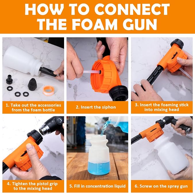 Car Wash Detailing Kit Cleaning Kits with Foam Gun Sprayer, Car Wash Brush and Large Wash Mitt Duster for Car Interior and Exterior Cleaning (Orange)