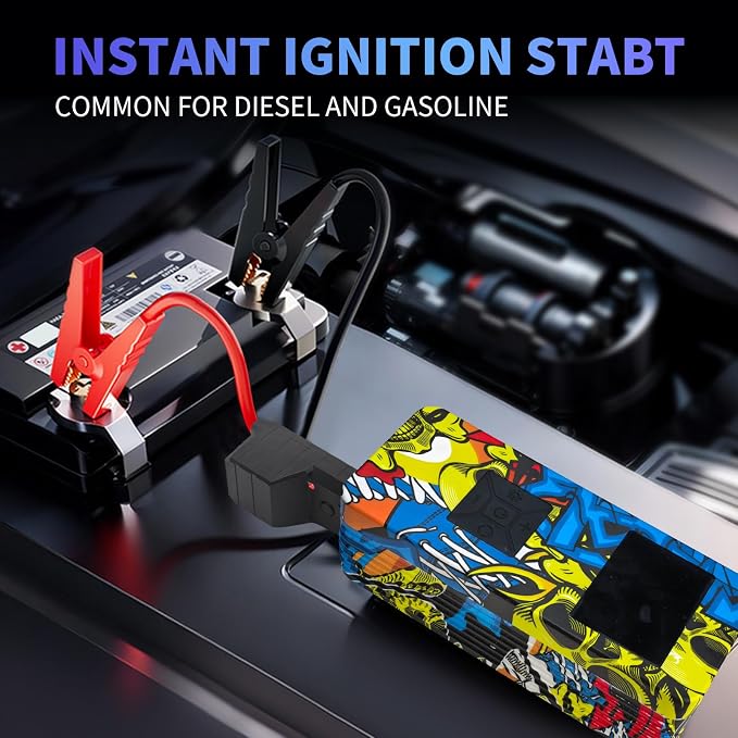 Jump Starter with Air Compressor, 8000A 150PSI Battery Jumper Starter Portable Tire Inflator Pump, 12V Jump Box Car Battery Jump Starter with Smart Jumper Cables, LED Light, LCD Display