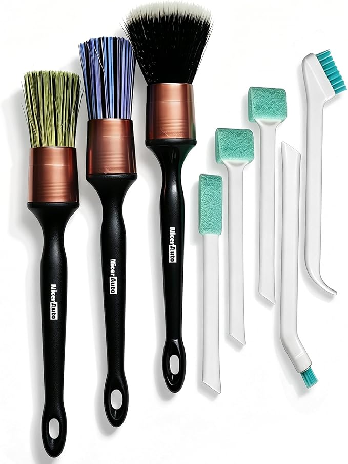 8PCS Professional Car Detailing Brush Set, Boars Hair & Ultra Soft Auto Detailing Brushes for Car Interior Exterior Deep Cleaning, Detail Brush Kit for Wheels Leather Air Vents Dusting, Rose Gold