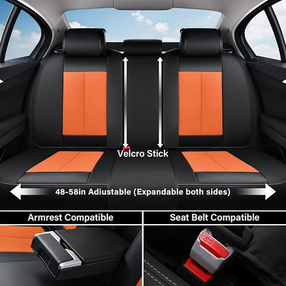 Coverado Car Seat Covers Full Set, Seat Covers for Cars, Automotive Seat Covers, Waterproof Nappa Leather Front Seats and Back Car Seat Protector, Universal Fit for Most Cars SUV Trucks,Black&Orange
