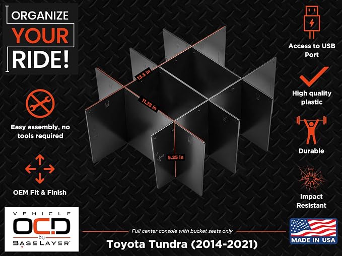 Vehicle OCD - Center Console Organizer for Toyota Tundra (2014-2021) - Made in USA - SLX103
