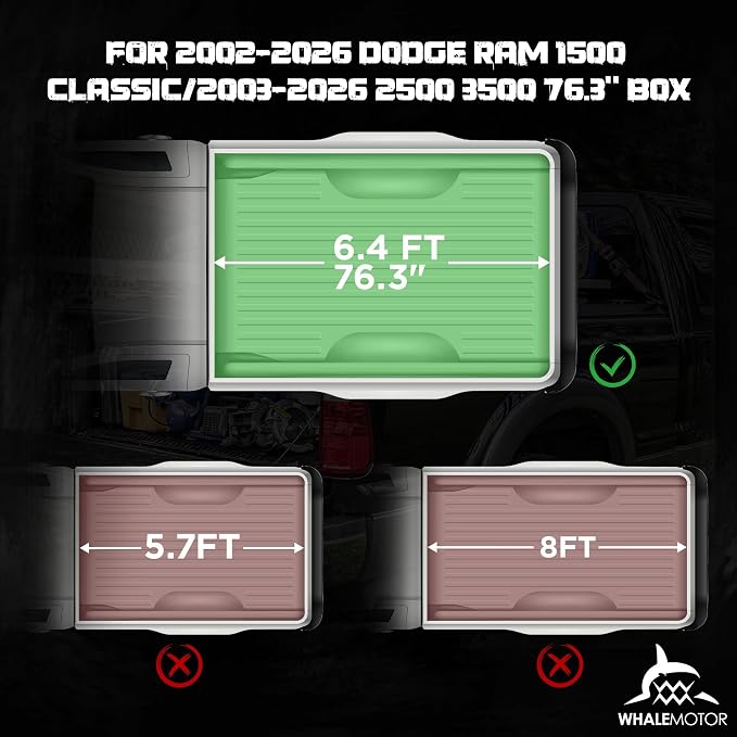 Truck Bed Tonneau Cover Compatible with Dodge Ram 1500 Classic(2002-2026), 2500&3500(2003-2026) 6.4 ft Standard Box w/o Rambox, Soft Roll Up Style, NOT for 19-24 1500 New Body