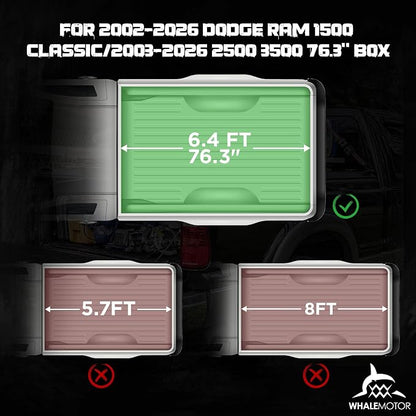 Truck Bed Tonneau Cover Compatible with Dodge Ram 1500 Classic(2002-2026), 2500&3500(2003-2026) 6.4 ft Standard Box w/o Rambox, Soft Roll Up Style, NOT for 19-24 1500 New Body