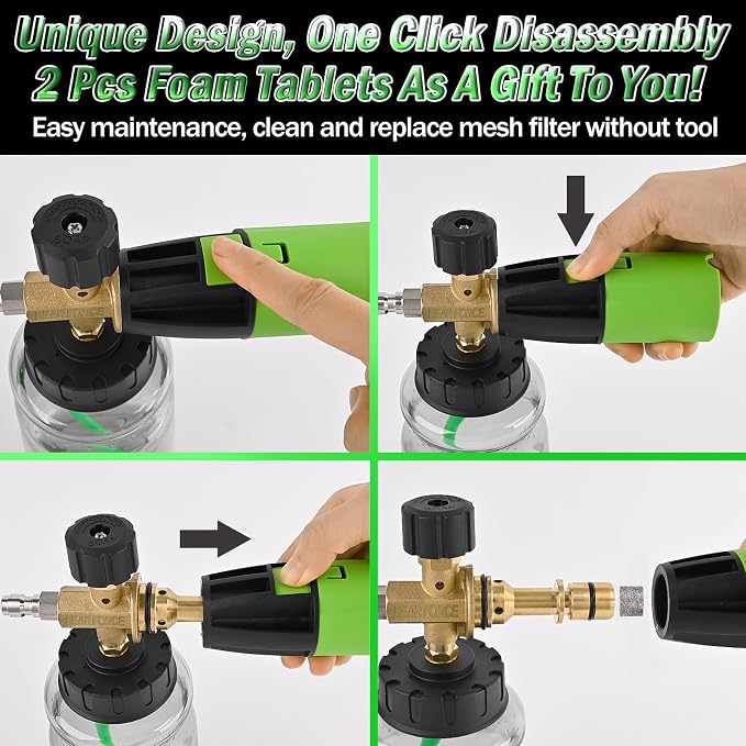 BEAR FORCE Innovative Pressure Washer Foam Cannon Pro+ (Thicker Suds, 3 Times of Life), 2026 Car Wash Snow Foam Blaster with One-Click Disassembly Technology + 1/4" Quick Plug, 34oz Bottle