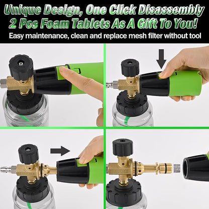 BEAR FORCE Innovative Pressure Washer Foam Cannon Pro+ (Thicker Suds, 3 Times of Life), 2026 Car Wash Snow Foam Blaster with One-Click Disassembly Technology + 1/4" Quick Plug, 34oz Bottle