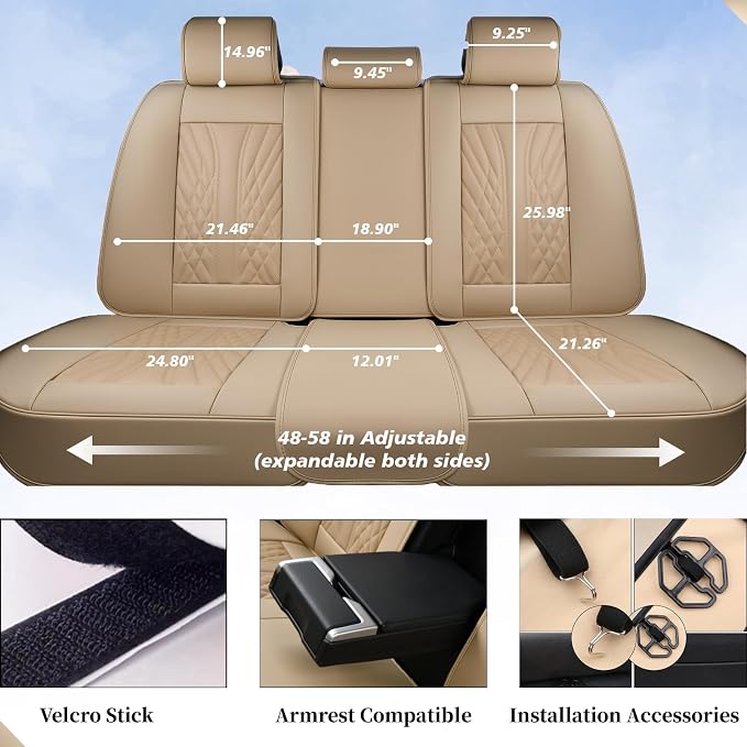 Coverado Car Seat Covers Full Set, 5 Seats Front Seat Cover and Back Seat Covers for Cars, Automotive Seat Covers Nappa Leather Waterproof Seat Covers, Car Seat Protectors Universal for Cars Red