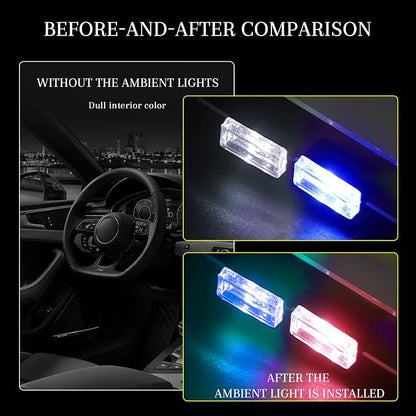 4 PCS USB LED Car Interior Atmosphere Lamp, Portable Mini Auto LED Decor Night Light, Plug-in USB Interface Ambient Lighting Kit, Universal Car Interior Accessories(White+Blue+Red+Ice Blue)