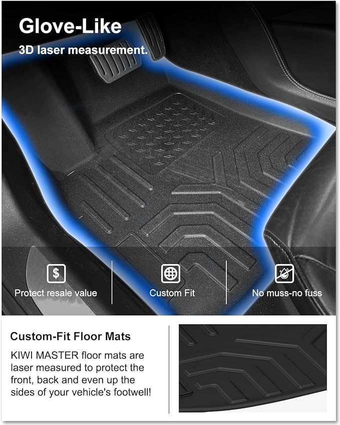 KIWI MASTER Floor Mats for 2012-2020 Tesla Model S, Custom Fit All Weather Car Mats, Heavy Duty TPE Floor Liners, Front & Rear 2 Row, Black
