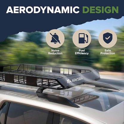 ARKSEN 64" x 39" x 5" Roof Rack Cargo Basket with Extension, Heavy Duty Steel Rooftop Cargo Carrier with Net & Tie Down Straps, 150 lbs Capacity, Universal Fit for SUV, Truck, RV, Pickup