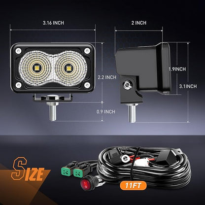Nilight Motorcycle LED Pods 2 PCS 3 Inch Flood Offroad Fog Light 1160LM Driving Auxiliary Lights w/18AWG DT Wiring Harness Kit for ATV Truck Boat Tractor Forklift