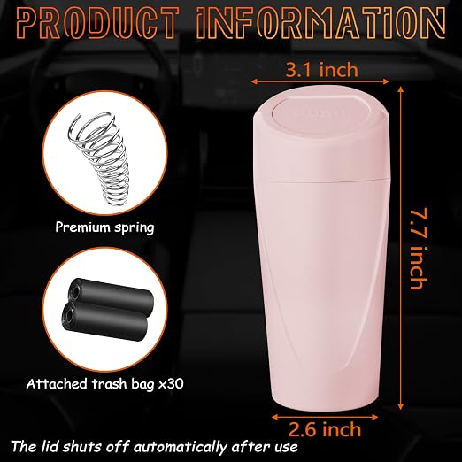 Car Trash Can with Lid, Leakproof Garbage Can with 40 Attached Trash Bags, Mini Essential Car Accessories for Interior for Car,SUV, Home, Office (Sakura Pink)
