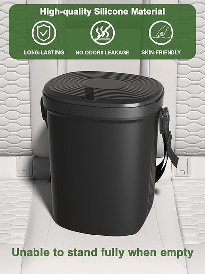 Garoopion Leakproof Car Trash Can, 1.9 Gallon Soft Silicone Hanging Garbage Can with Lid, Easy to Clean Vehicle Trash Bin, Suitable for Sedans, SUVs, MPVs & Trucks