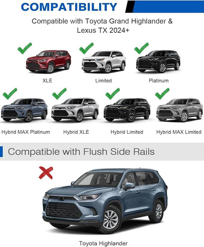 Wonderdriver Roof Rack Cross Bars 260lbs Compatible with Toyota Grand Highlander & Lexus TX 2024-2026, Heavy Duty Black Upgraded Metal Lockable Aluminum Roof Rails Crossbars Cargo (Not for Highlander)