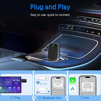 Mini Wireless Carplay Adapter, Convert Wired to Wireless Car Play & Android Auto 2-in-1 Adapter for Apple iPhone & Android Phone, Plug & Play, Auto Connect, No Delay, w/USB C for iOS 10+ Android11+