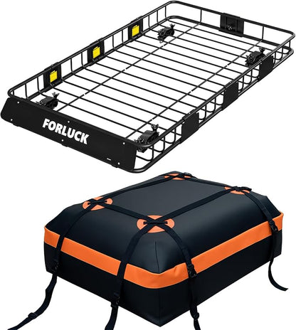 Forluck 64 x 39 x 5 Inch Universal 250 LBS Heavy Duty Roof Rack Cargo Carrier with Waterproof Bag, Extension Rooftop Cargo Carrier, Car Top Luggage Holder for SUV, Truck or RV Steel Construction