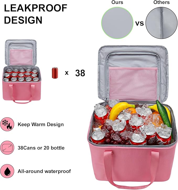 GDNasist Car Trunk Organizer and Storage with Lid & Removable Cooler Bag, Car Accessories 6 Removable Dividers for Custom Space, Collapsible Large Trunk Organizers Interior for SUV & Sedan, Pink