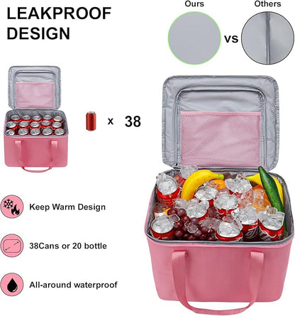 GDNasist Car Trunk Organizer and Storage with Lid & Removable Cooler Bag, Car Accessories 6 Removable Dividers for Custom Space, Collapsible Large Trunk Organizers Interior for SUV & Sedan, Pink