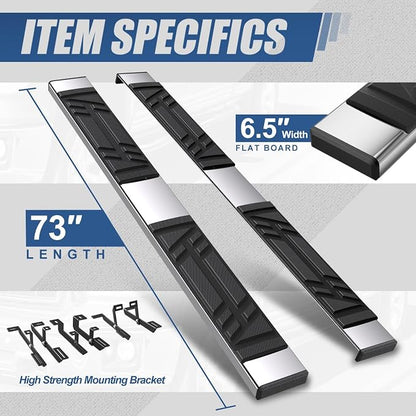 Auto Dynasty Running Boards Compatible with 2018-2023 GMC Acadia, Stainless Steel Side Step Rail Nerf Bars, 6.5" x 73" Step Bars, Polished Chrome