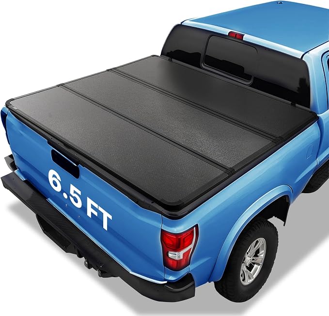VEVOR Tri-Fold Truck Bed Tonneau Cover, Compatible with 2015-2024 Ford F-150, 6.5' (79") Bed, Only Fit 6.5' x 5.4' (79" x 65.2") Inside Bed, 400 lbs Load Capacity, LED Light, Quick Folding, Black