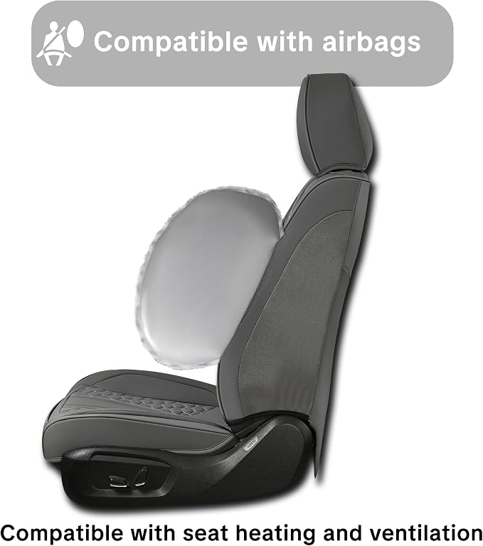 Car Seat Cover Set Interior Accessories, Gray, Waterproof Leather, With Lumbar Support, Airbag Compatible, Non-slip, 5-Piece Complete Set, Pet-Friendly Car Seat Covers, Fits Most Vehicle Models