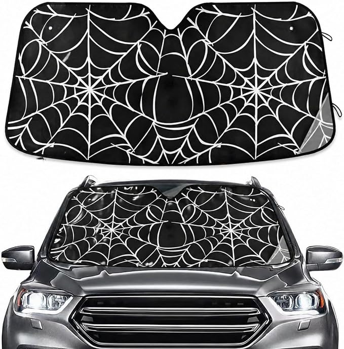 Halloween Spiderweb Windshield Sun Shade for Car Auto SUV Truck Foldable Front Window Sunshade Sun Visor Protector Block UV Rays Reflect Heat, 55" x 28"