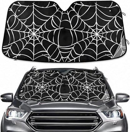 Halloween Spiderweb Windshield Sun Shade for Car Auto SUV Truck Foldable Front Window Sunshade Sun Visor Protector Block UV Rays Reflect Heat, 55" x 28"