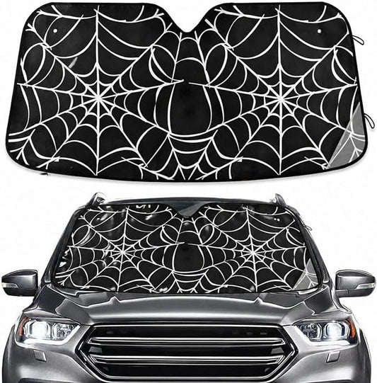 Halloween Spiderweb Windshield Sun Shade for Car Auto SUV Truck Foldable Front Window Sunshade Sun Visor Protector Block UV Rays Reflect Heat, 55" x 28"