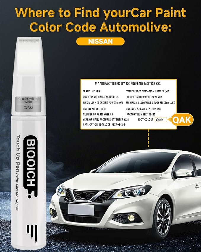 Touch Up Paint Pen Exact Color Match Car Chip and Scratch Repair (for Nissan, Glacier White/White(QAK))