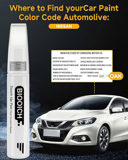 Touch Up Paint Pen Exact Color Match Car Chip and Scratch Repair (for Nissan, Glacier White/White(QAK))