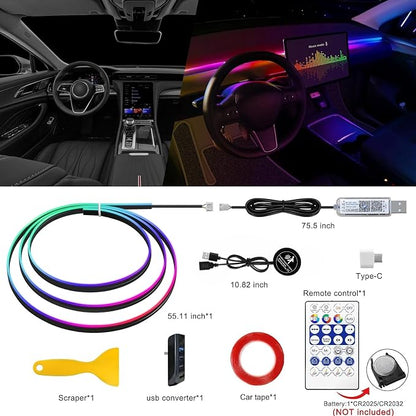 Acrylic Interior Car LED Strip Light with 30S Motion Sensor Switch&USB Hub, Dreamcolor 55.1 inches Ambient Lighting Kits, RGB Colors Neon LED Strip Light