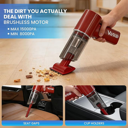 Vinid 8000mAh Cordless Car Vacuum Cleaner, 80W High Power Handheld Vacuum with Strong Suction, Portable Air Duster/Blower, Type-C Fast Charging for Car, Home, Office Desk, Pet Hair, Red