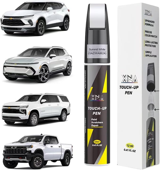 XNA Car Touch Up Paint (Summit White(GAZ/WA8624)) for Chevrolet, 2 in 1 Car Scratch Remover with Pen Tip and Brush, Exact Color-Matched for Car Paint Scratch Repair, Quick & Easy Fix