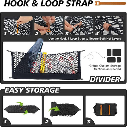 Muslogy Truck Bed Cargo Net Trunk Netting Compatible with 2025 2026 Subaru Forester Accessories, Pickup Cargo Organizer SUV Sedan Storage Net w/Heavy Duty Carabiners